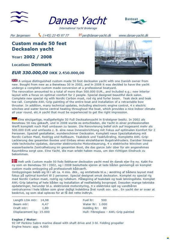 One Off Design 50 feet Decksalon yacht