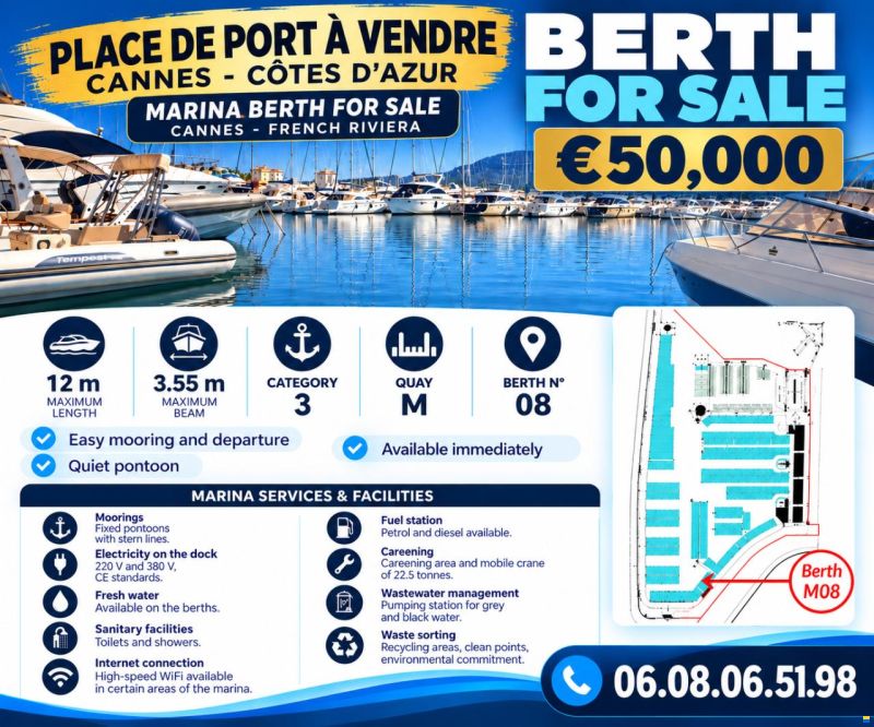 PLACE DE PORT À VENDRE – CANNES