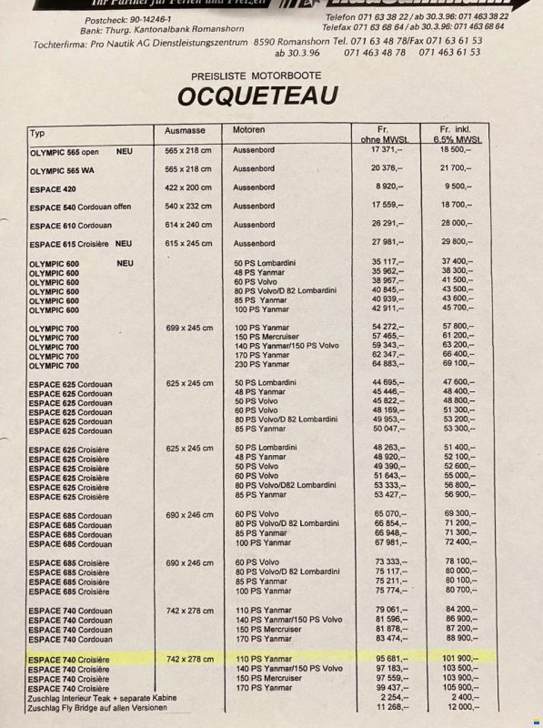 Ocqueteau ESPACE 740, Version Croisière