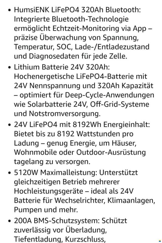 HumsiENK LifePO4-Batterie 320Ah-Bluetoot