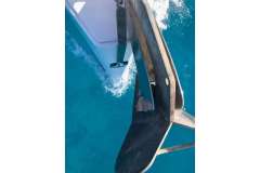 Bow of 2013 Beneteau Oceanis 41 sailing in clear blue water.