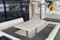 2020 Leopard 40 yacht interior with seating area and table.