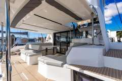 Luxurious 2025 Leopard 46 yacht interior with modern seating and sleek design.