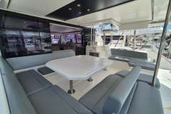 Luxurious 2021 Leopard 45 yacht interior with spacious seating and modern design.