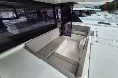 2020 Leopard 45 yacht interior with sleek seating and modern design.
