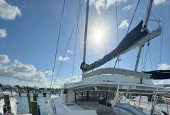 Leopard 50 catamaran docked at marina, sunny day, 2020 model.
