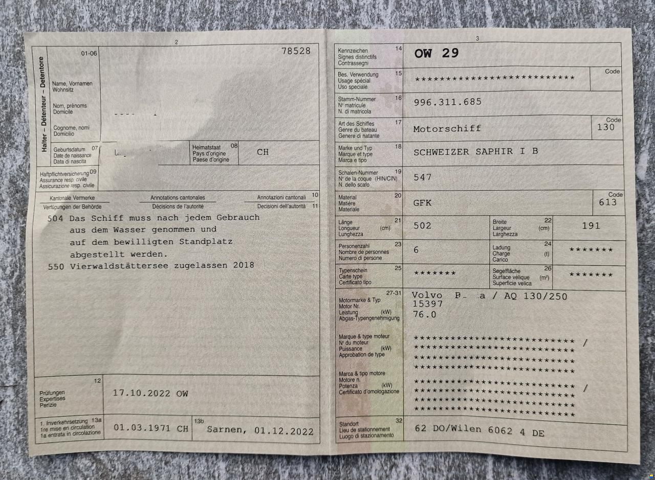 Schweizer Saphire 1B - Volvo Penta/AQ 130/250