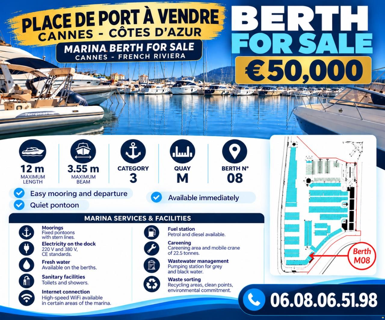 PLACE DE PORT À VENDRE – CANNES