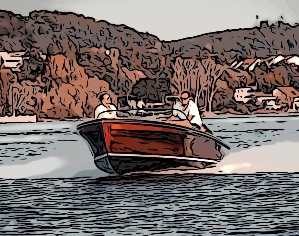 Beck Reichenau MAHAGONI MOTORBOOT EINZELST&Uuml;CK VOLLHOLZ