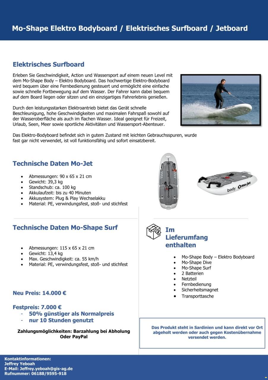 Mo-Shape Elektro Bodyboard / Jetboard